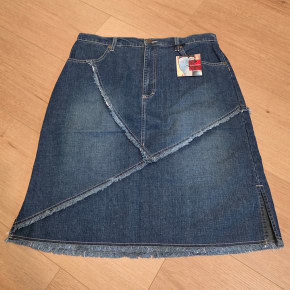 Gloria Vanderbilt Dresses & Skirts - Gloria Vanderbilt Womens Denim Midi Skirt Frayed Raw Hem Antique Sandblast Y2K